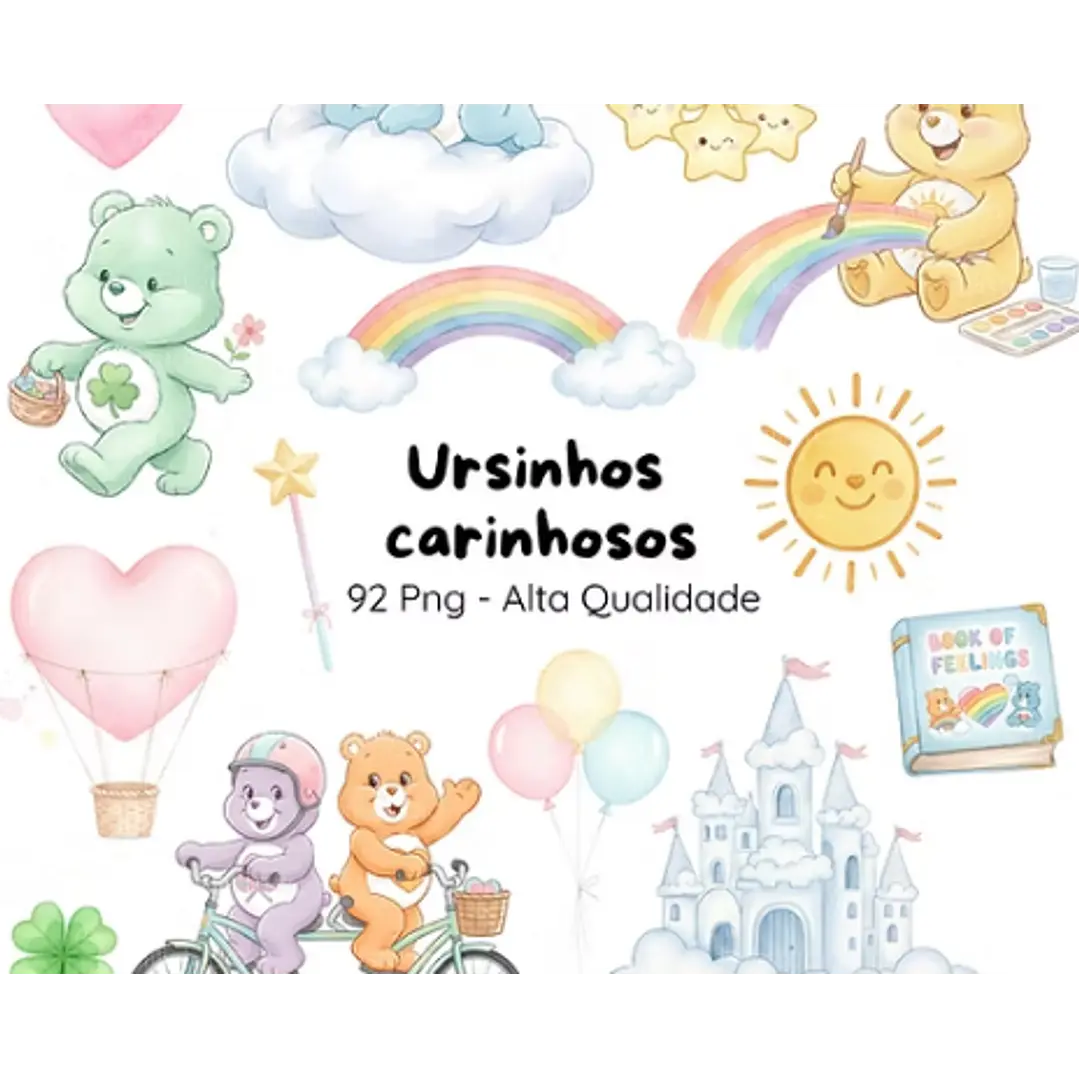 Kit Digital Ursinhos Carinhosos Aquarela em Png  1