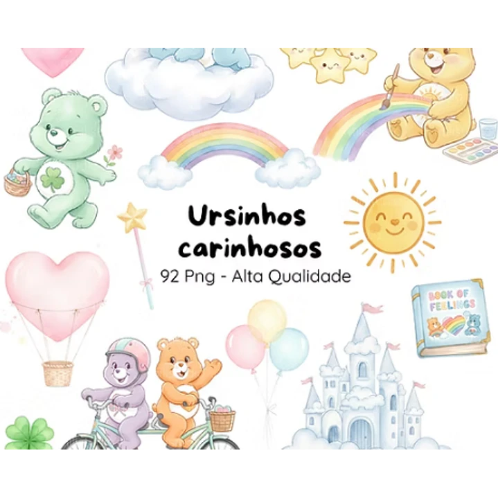 Kit Digital Ursinhos Carinhosos Aquarela em Png  1