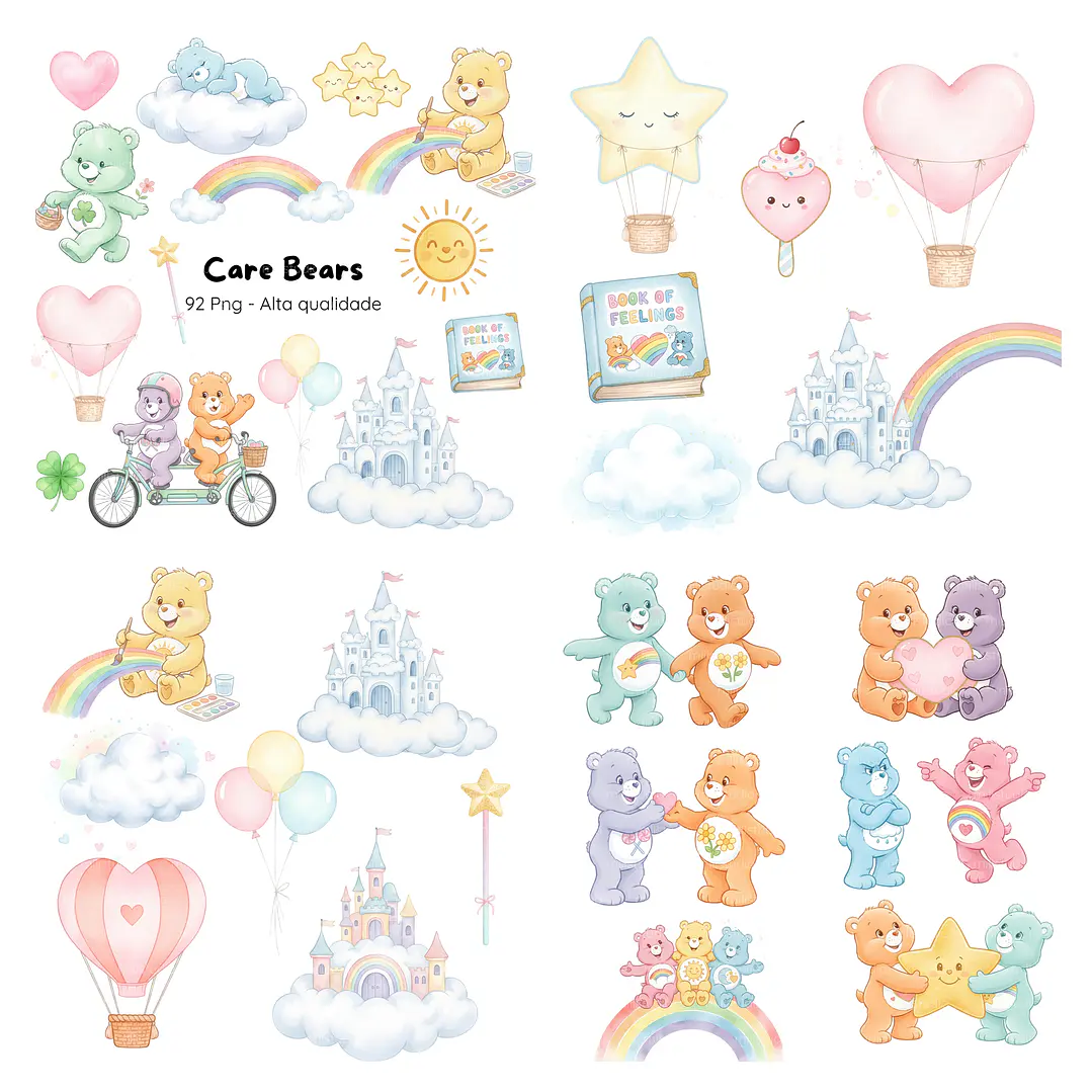 Kit Digital Ursinhos Carinhosos Aquarela em Png  3