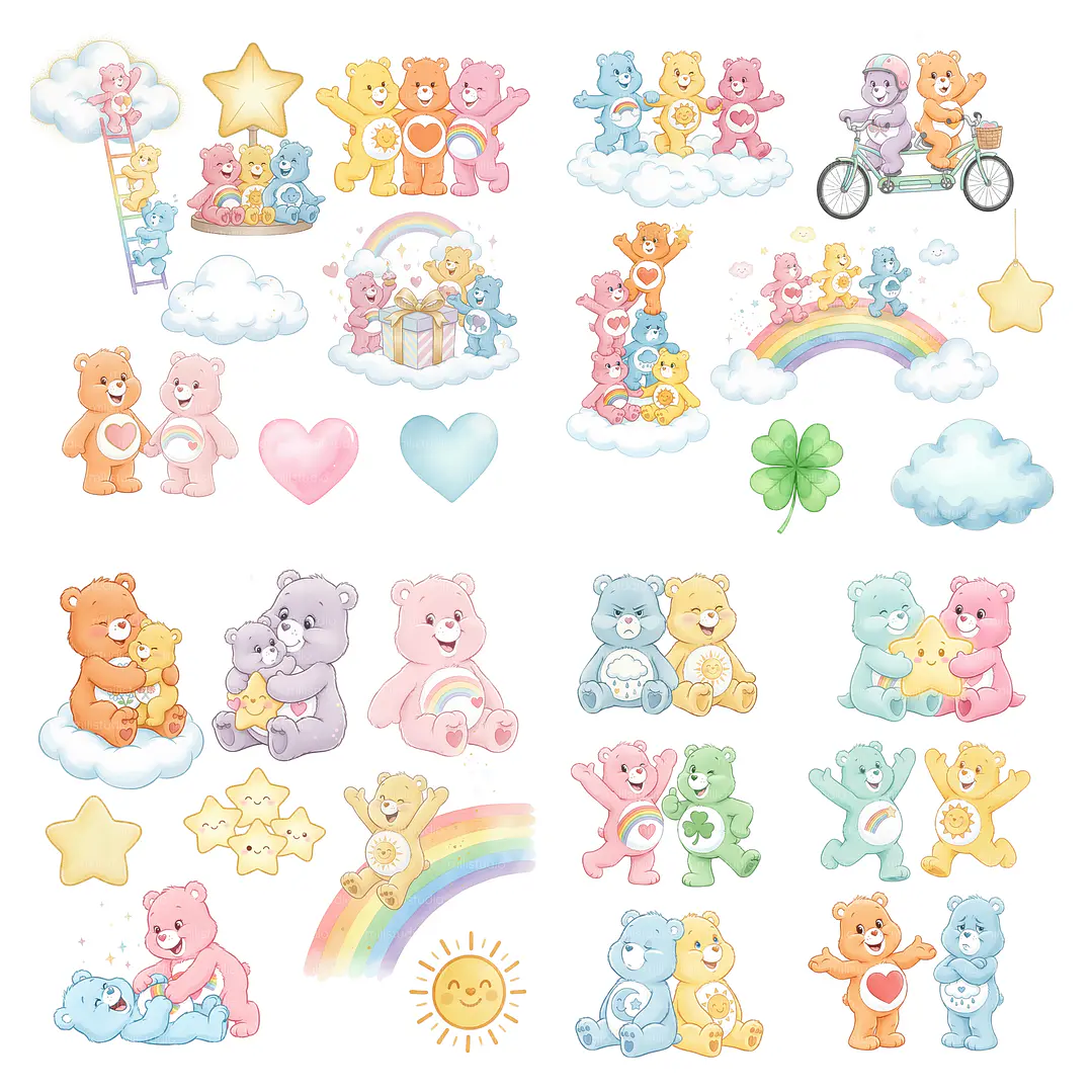 Kit Digital Ursinhos Carinhosos Aquarela em Png  4