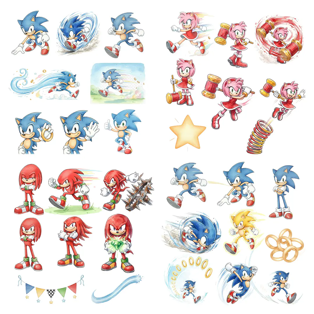 Kit Digital Sonic Aquarela em Png 2