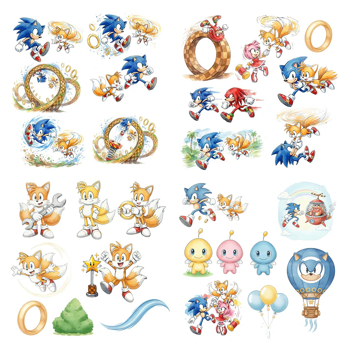 Kit Digital Sonic Aquarela em Png 4
