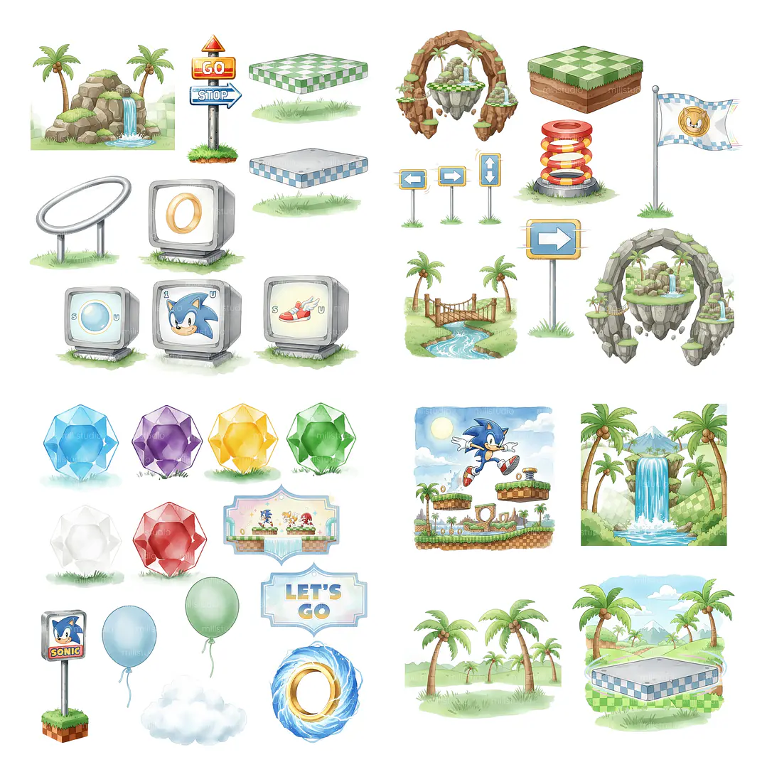 Kit Digital Sonic Aquarela em Png 5