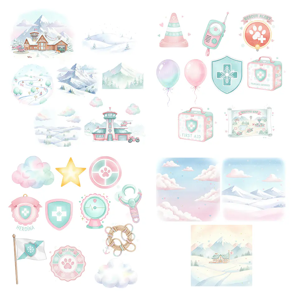Kit Digital Skye e Everest Aquarela em Png 2
