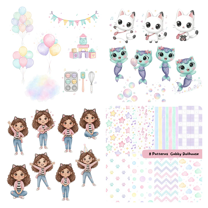 Kit Digital A casa Mágica de Gabby Aquarelado em Png  3
