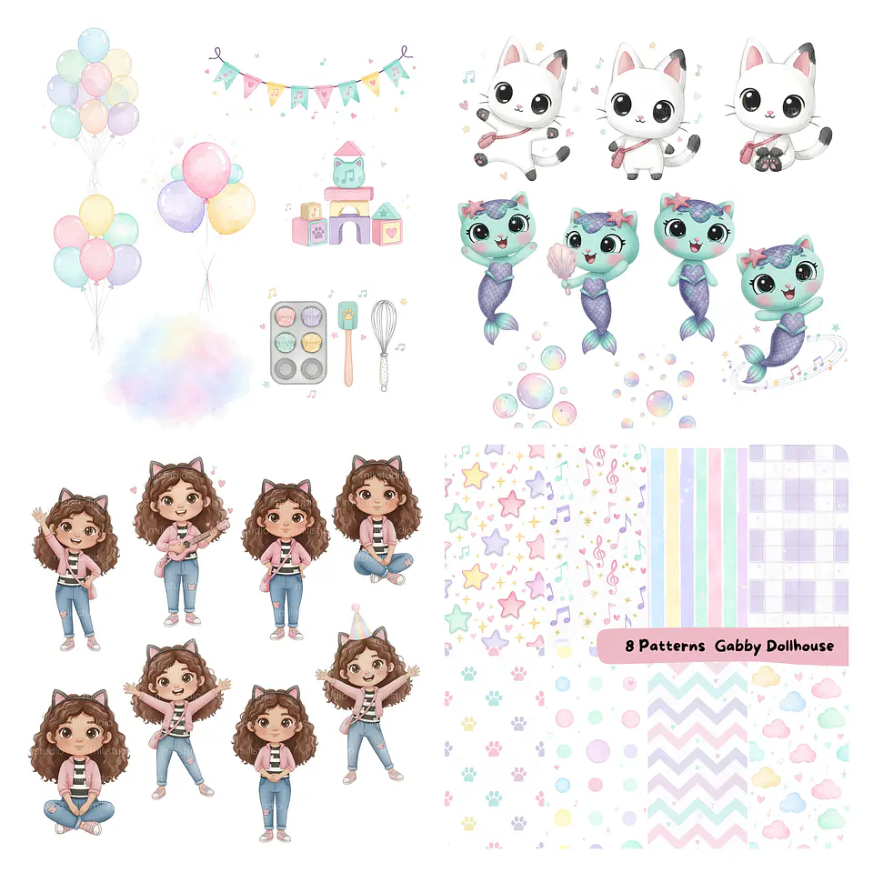 Kit Digital A casa Mágica de Gabby Aquarelado em Png  3