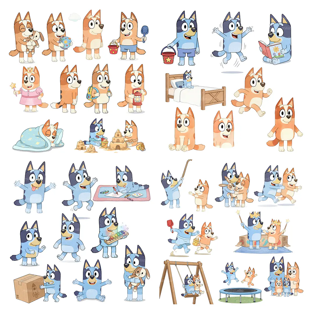 Kit Digital Bluey Aquarelado em Png 2