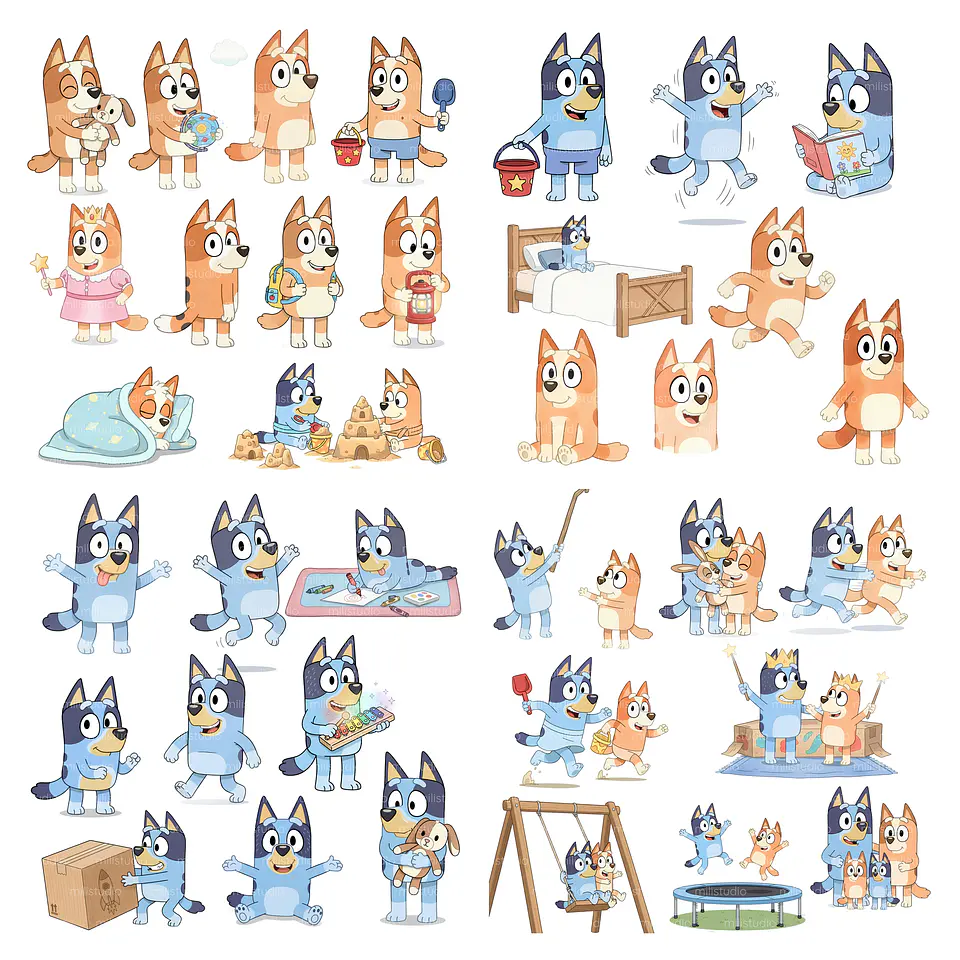 Kit Digital Bluey Aquarelado em Png 2