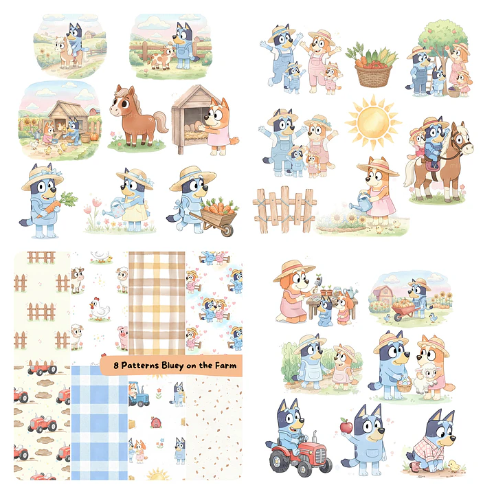 Kit Digital Bluey Aquarelado em Png 3