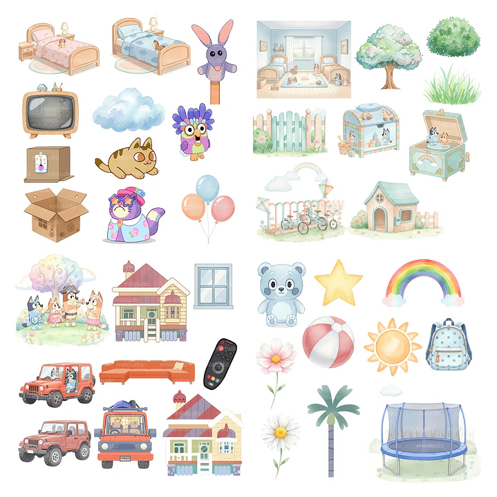 Kit Digital Bluey Aquarelado em Png 4