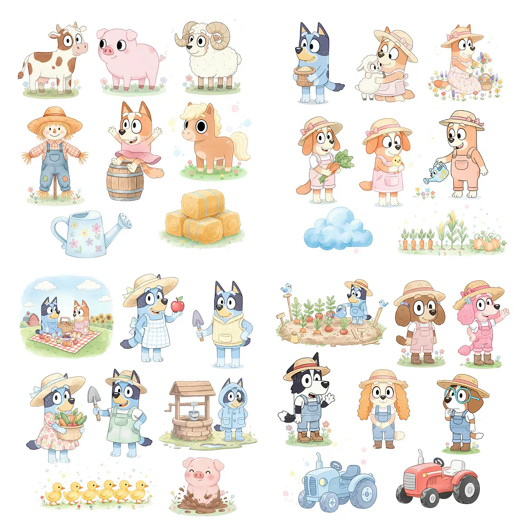 Kit Digital Bluey Aquarelado em Png 5