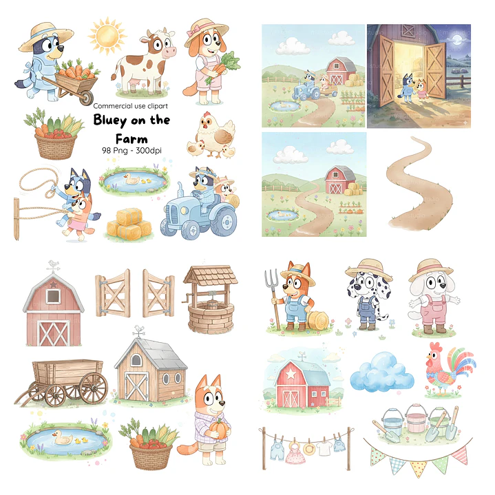 Kit Digital Bluey Aquarelado em Png 6