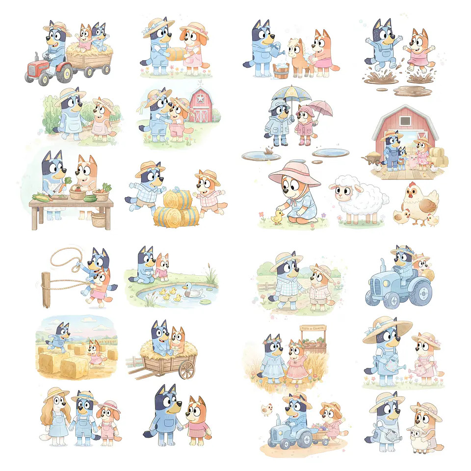 Kit Digital Bluey Aquarelado em Png 7