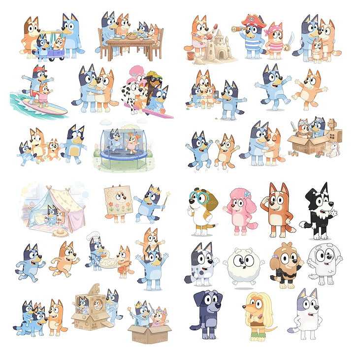 Kit Digital Bluey Aquarelado em Png 8