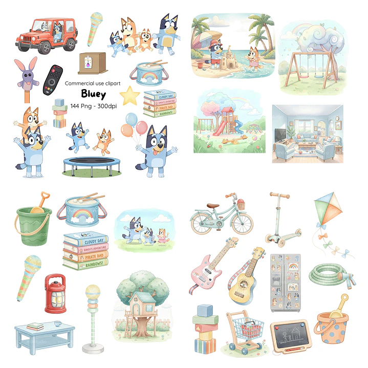 Kit Digital Bluey Aquarelado em Png 9