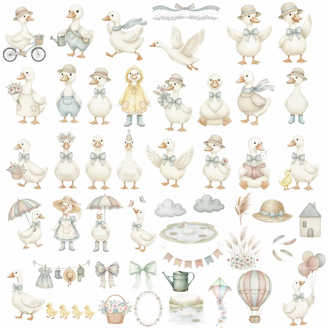 Kit Digital Ganso Aquarela em Png 2