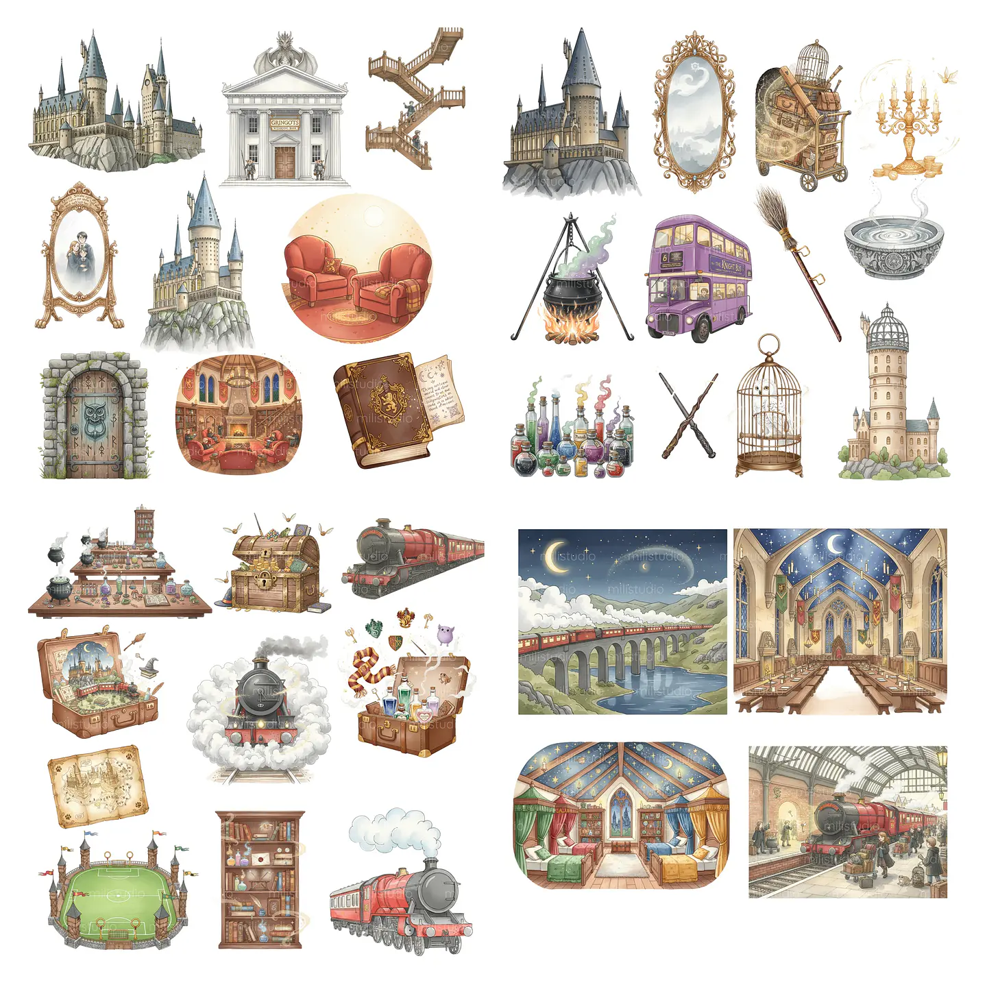 Kit Digital Harry Potter Aquarela em Png 2