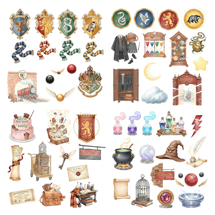 Kit Digital Harry Potter Aquarela em Png 3