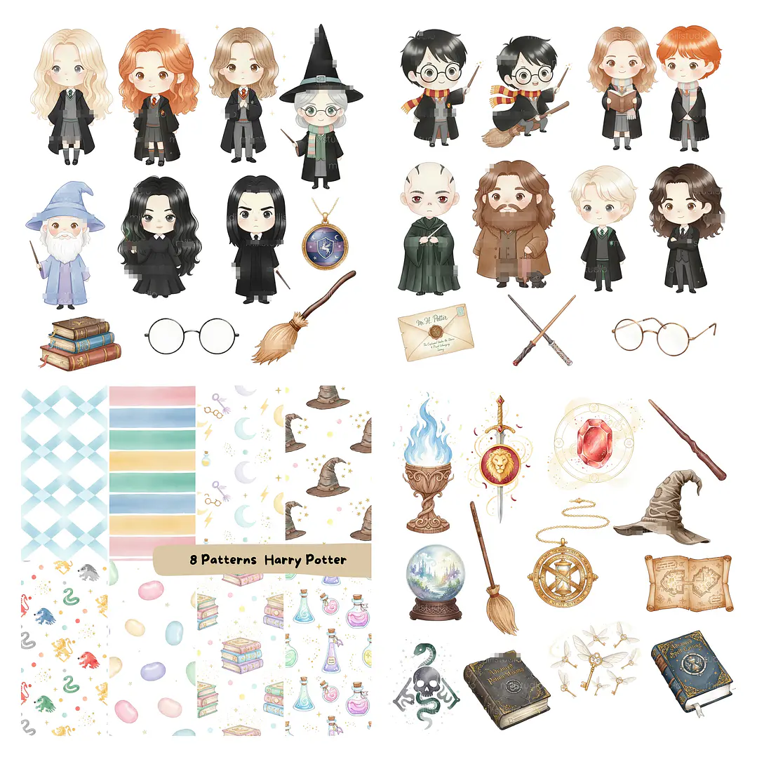 Kit Digital Harry Potter Aquarela em Png 4
