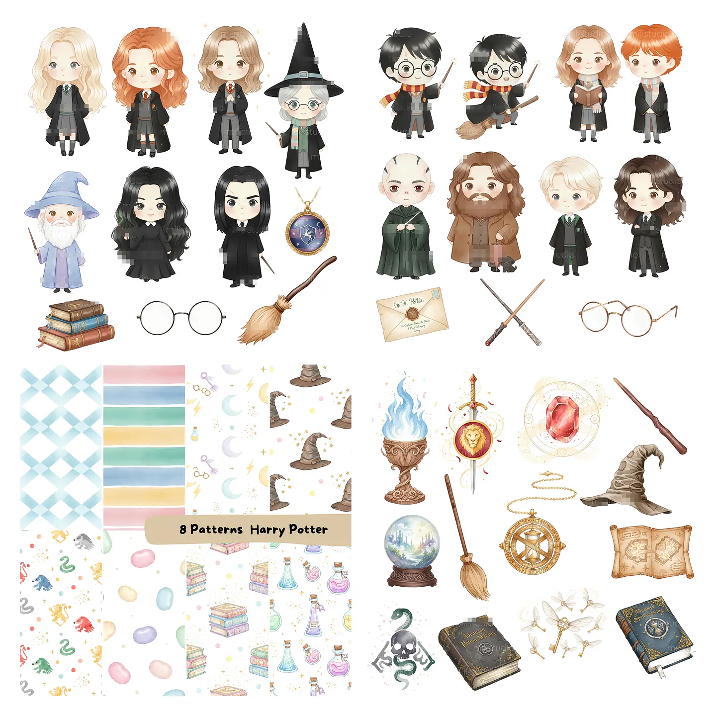 Kit Digital Harry Potter Aquarela em Png 4