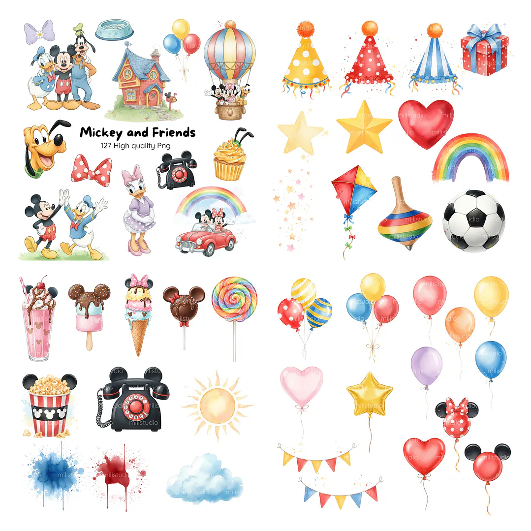 Kit Digital Mickey and Friends Aquarela em Png 2