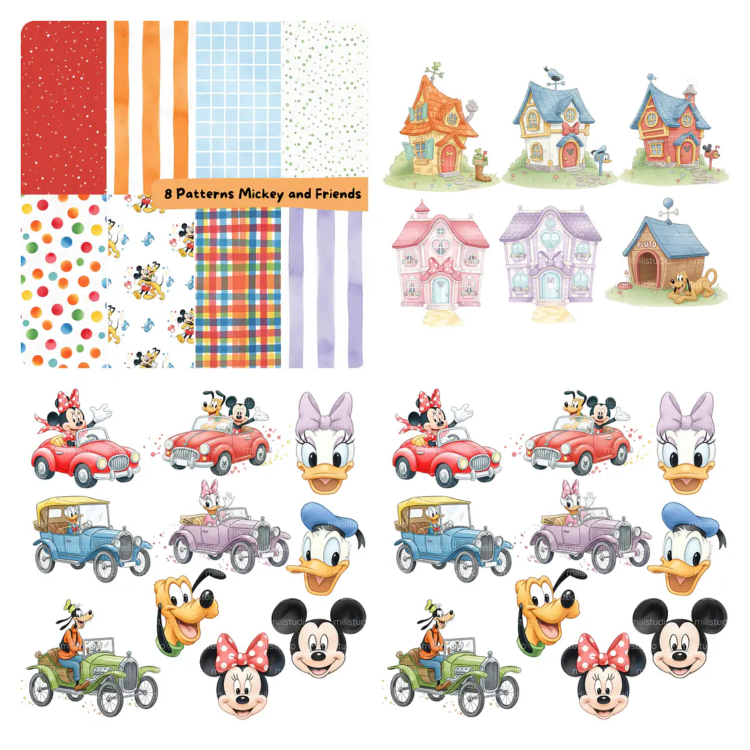 Kit Digital Mickey and Friends Aquarela em Png 3