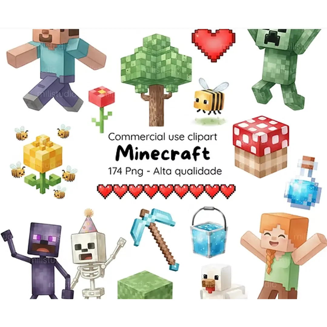 Kit Digital Minecraft Aquarela em Png 1