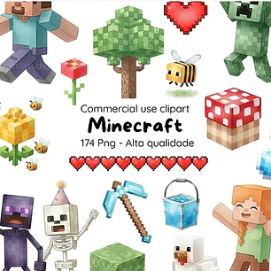 Kit Digital Minecraft Aquarela em Png