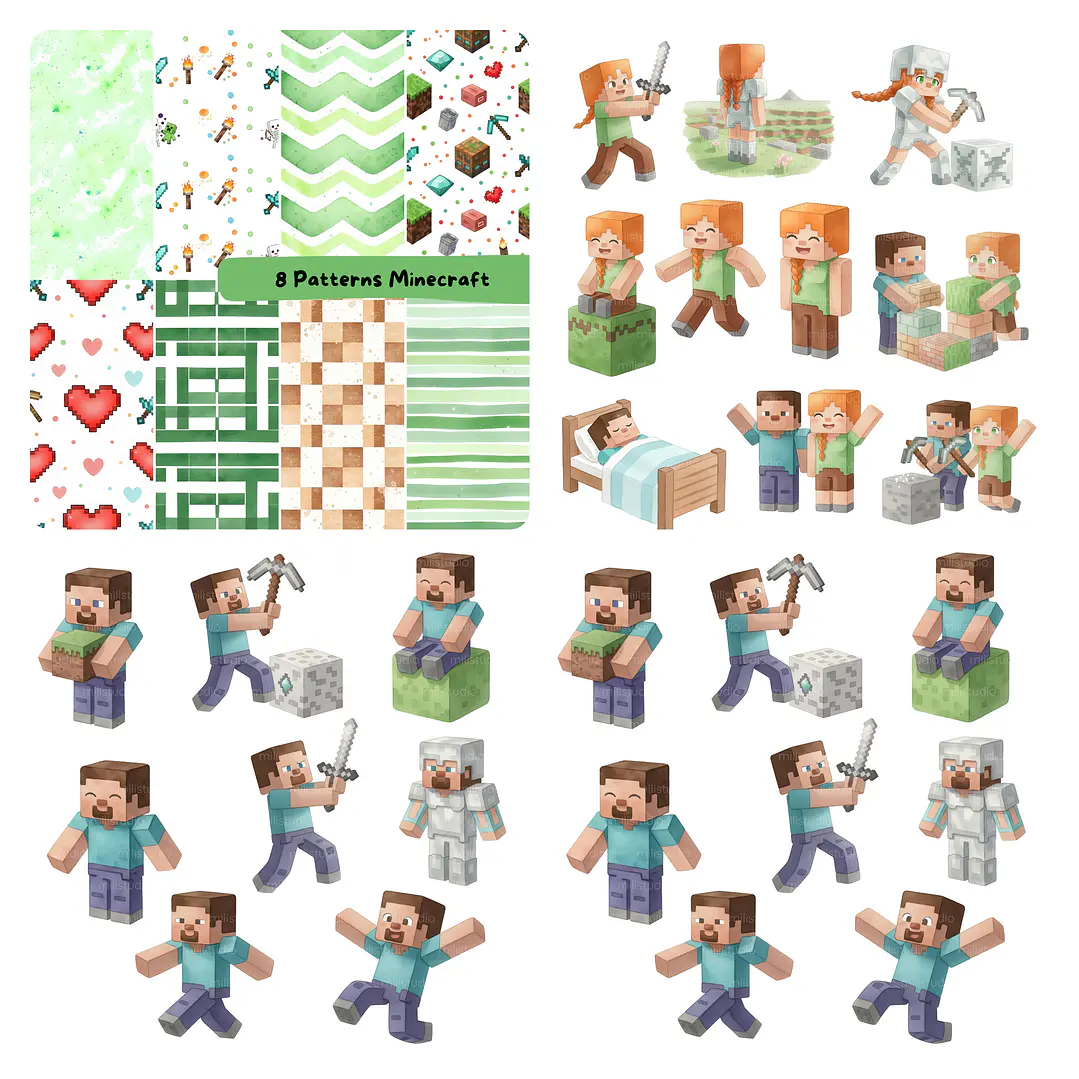 Kit Digital Minecraft Aquarela em Png 2