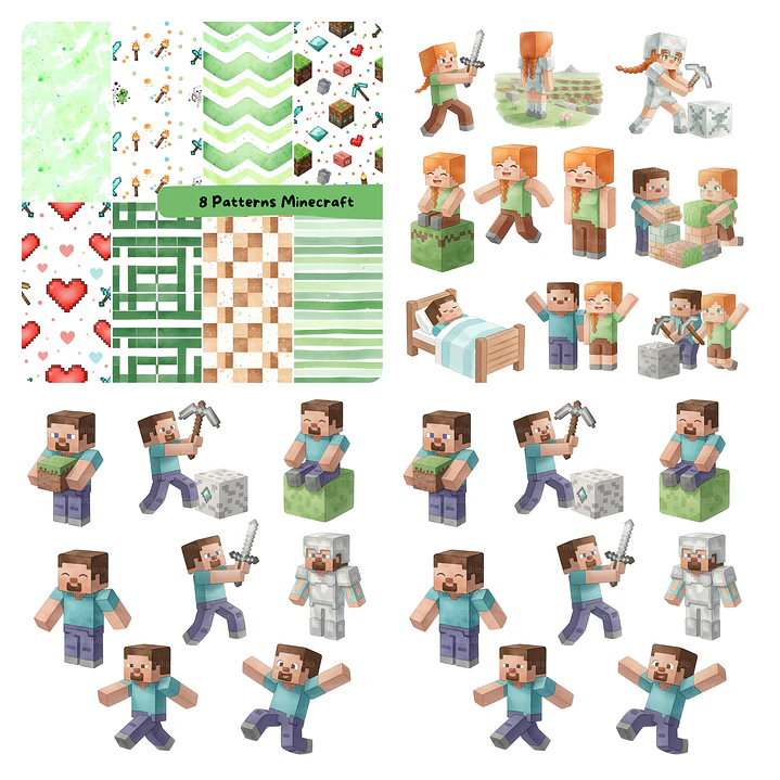 Kit Digital Minecraft Aquarela em Png 2
