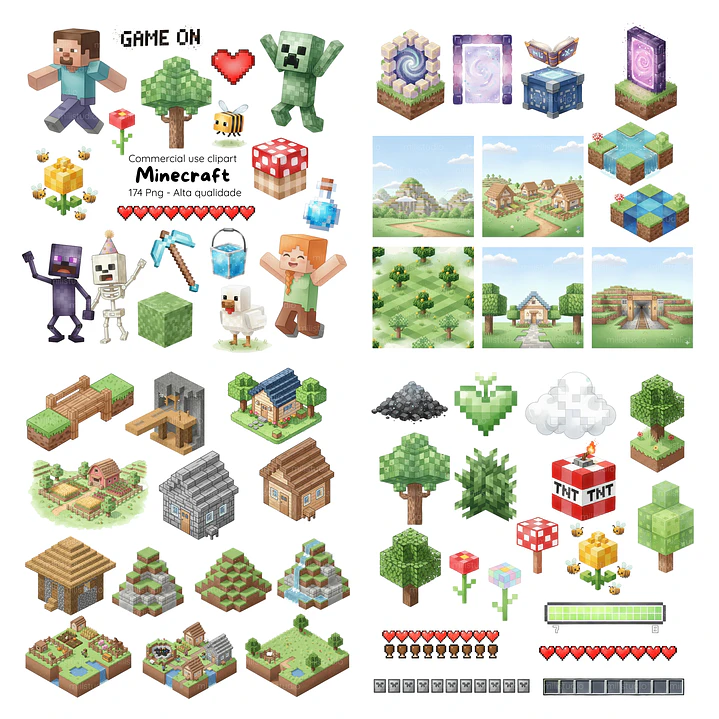 Kit Digital Minecraft Aquarela em Png 3