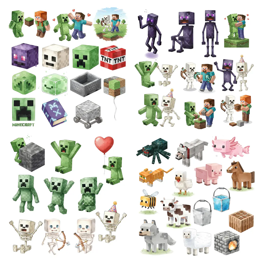 Kit Digital Minecraft Aquarela em Png 4