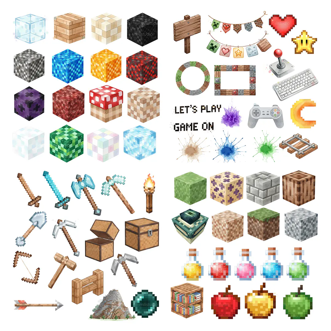 Kit Digital Minecraft Aquarela em Png 5