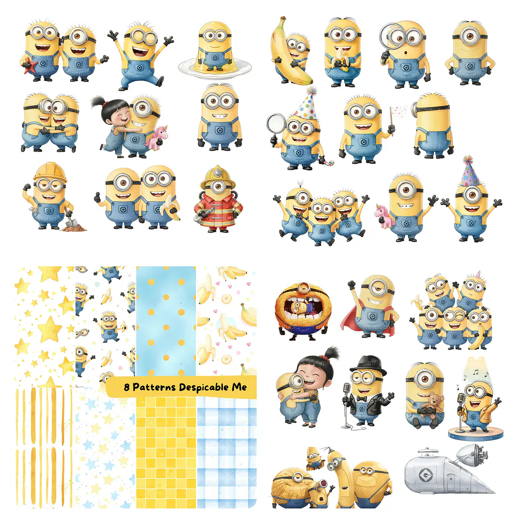 Kit Digital Minions Aquarela em Png 2