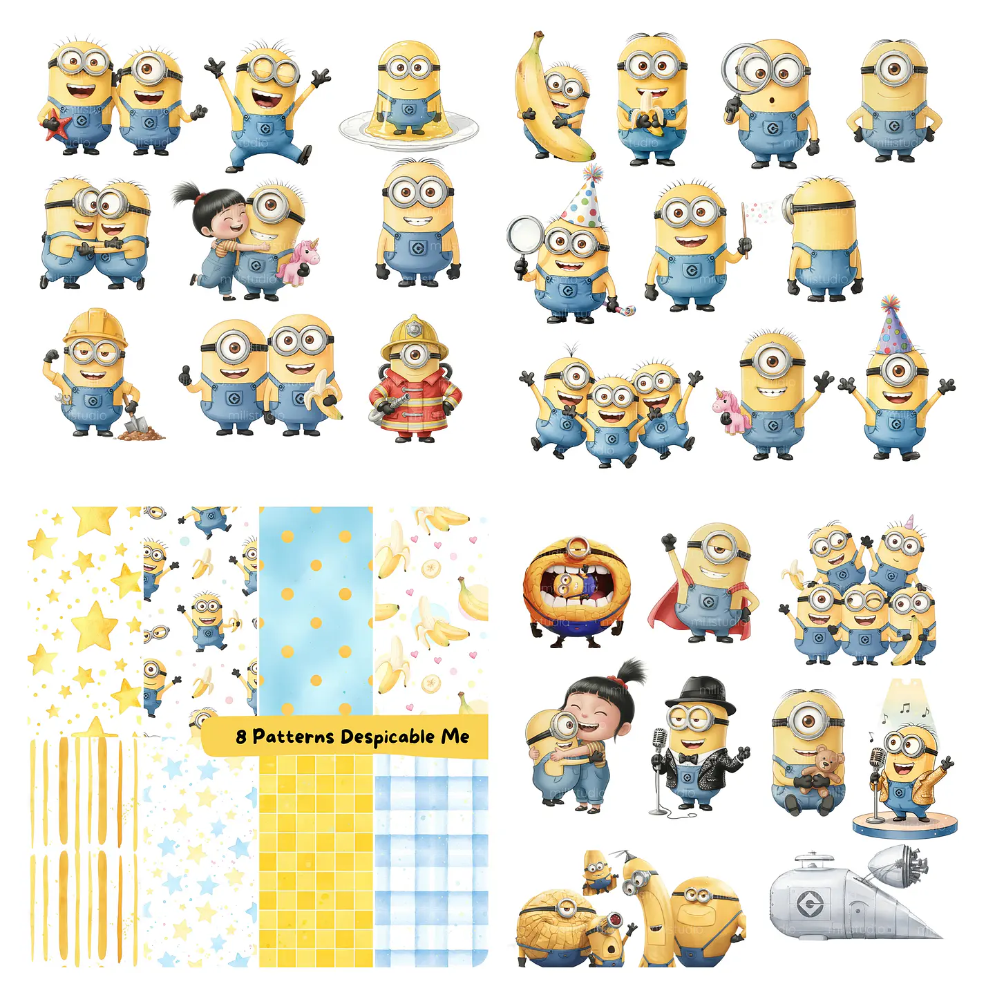 Kit Digital Minions Aquarela em Png 2