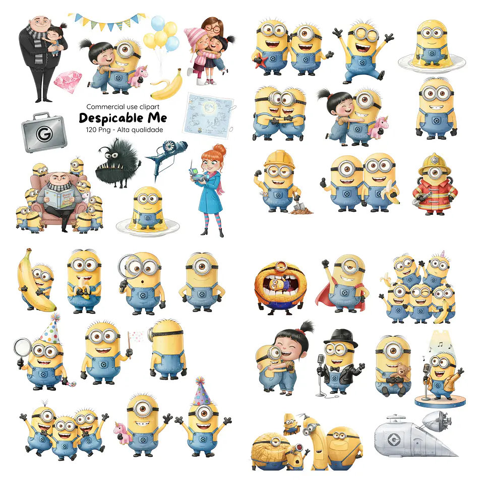 Kit Digital Minions Aquarela em Png 3