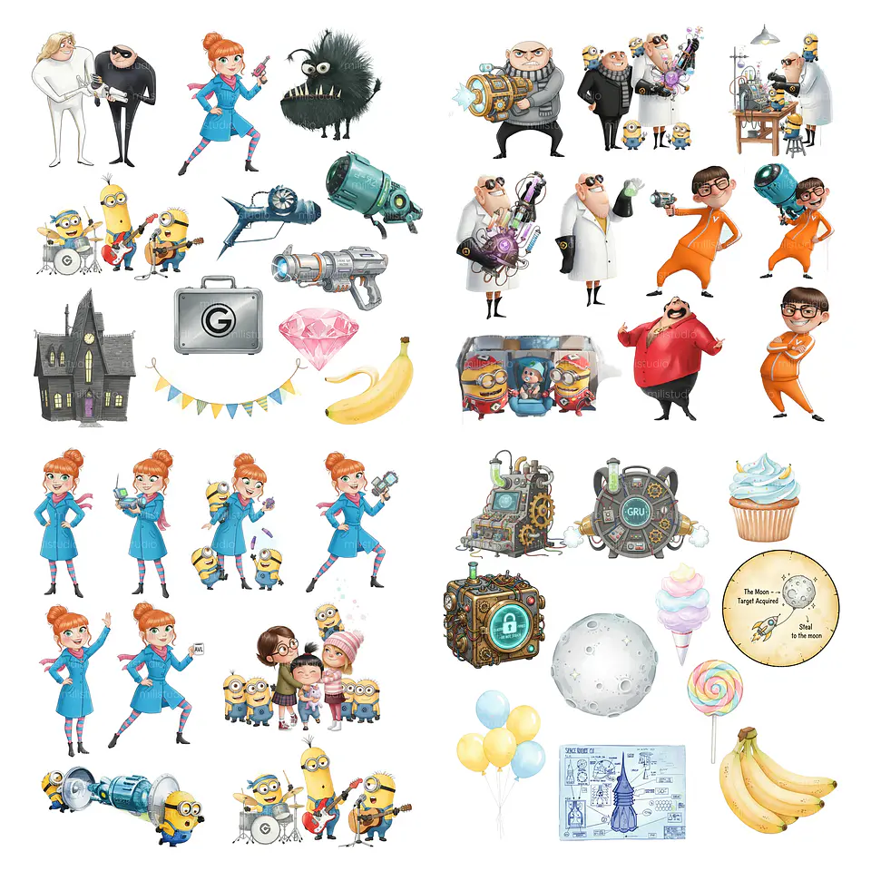 Kit Digital Minions Aquarela em Png 5