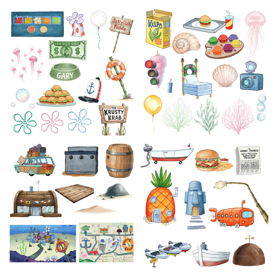 Kit Digital Bob Esponja Aquarela em Png 4