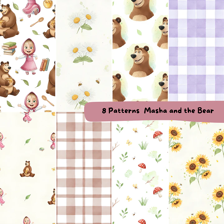 Kit Digital Masha e o Urso Aquarela em Png 2