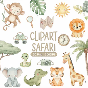 Kit Digital Safari Aquarela em Png