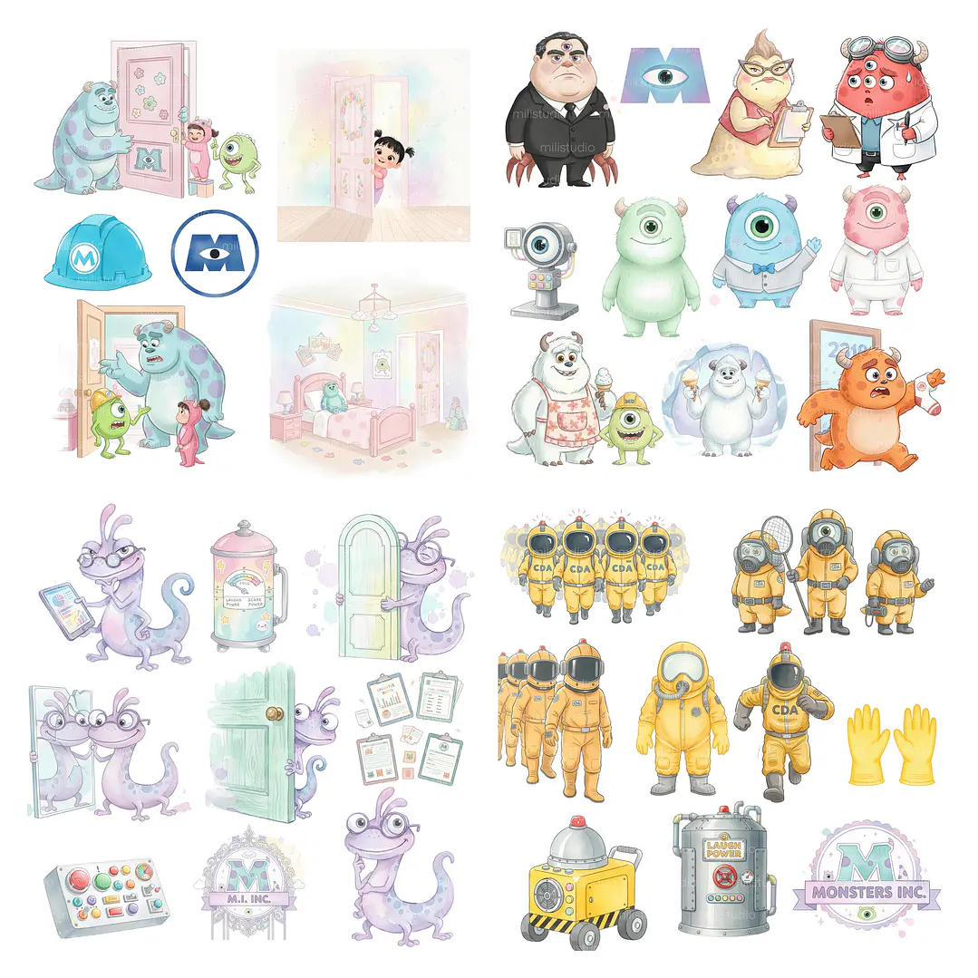 Kit Digital Monstros S.A. Aquarela em Png 2