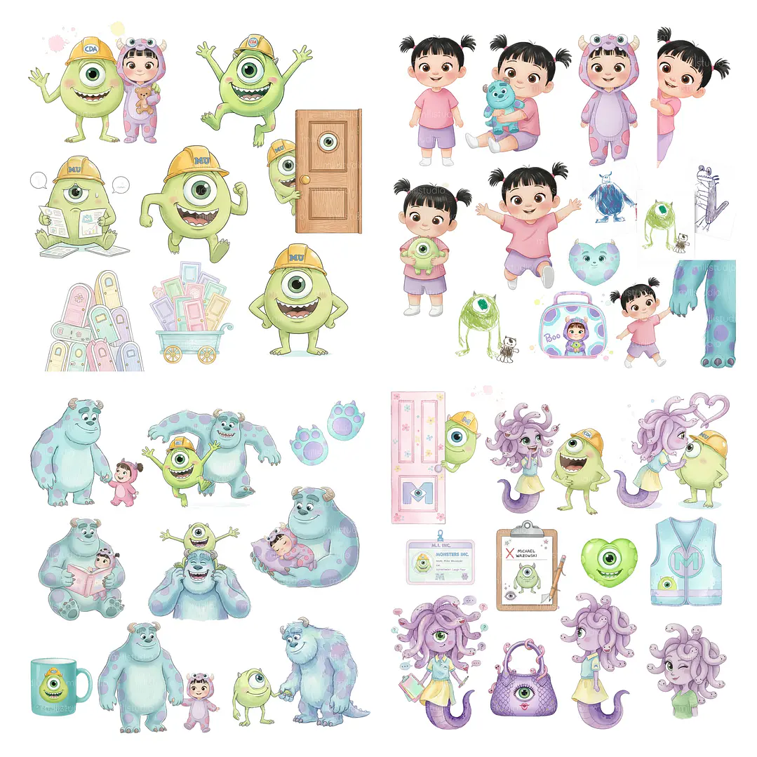 Kit Digital Monstros S.A. Aquarela em Png 4