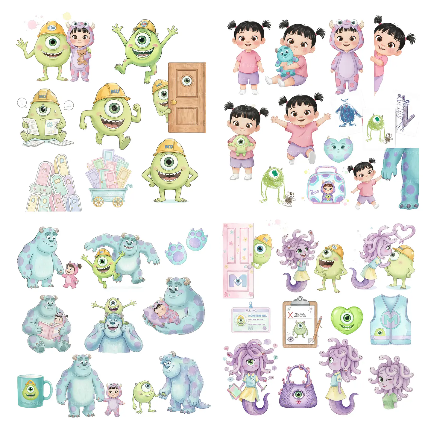 Kit Digital Monstros S.A. Aquarela em Png 4