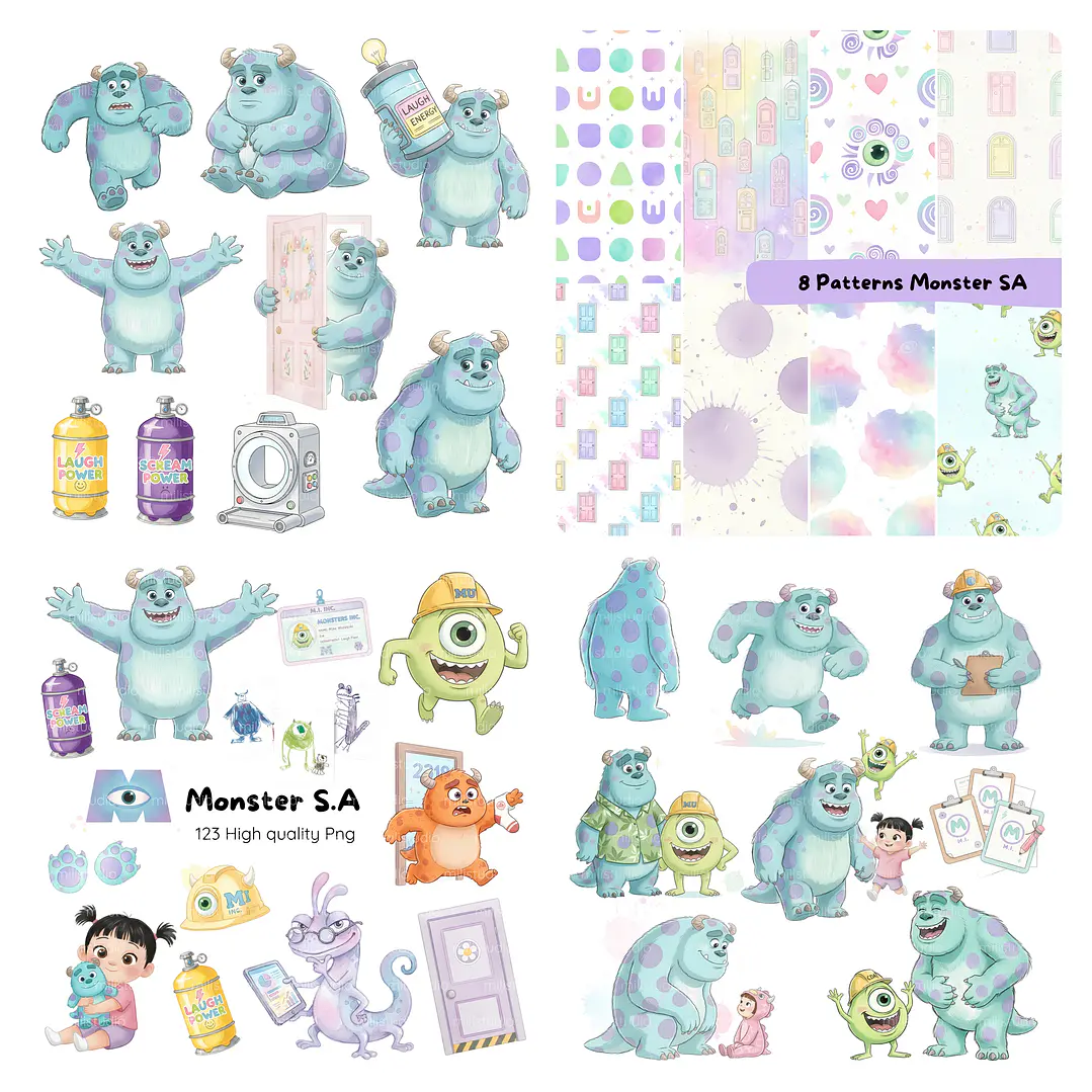 Kit Digital Monstros S.A. Aquarela em Png 5