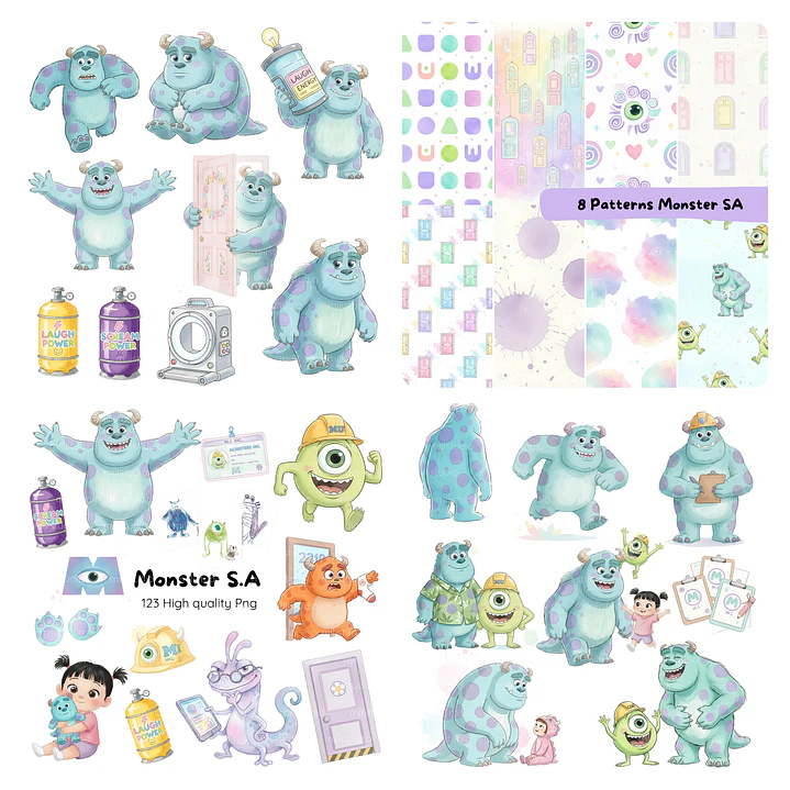 Kit Digital Monstros S.A. Aquarela em Png 5