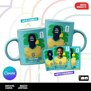 Arte Caneca + Figurinha Copa do Mundo 2026 Personalizada (Editável no Canva) – Kit Digital