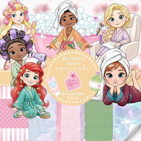 Kit Digital Spa Princesas Beleza Salão Aquarela em Png