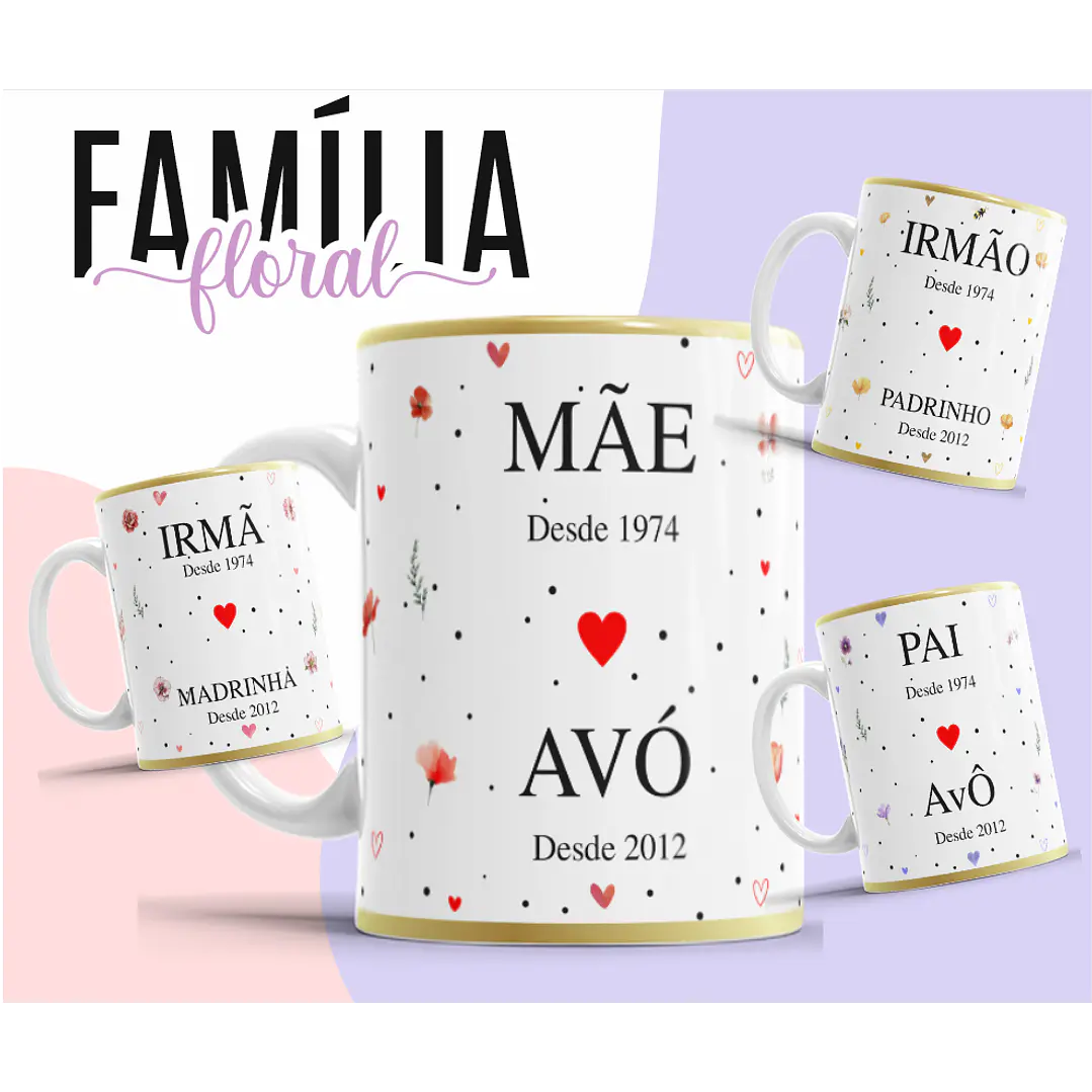 12 Artes para Caneca Floral Família Arquivo Editável  1