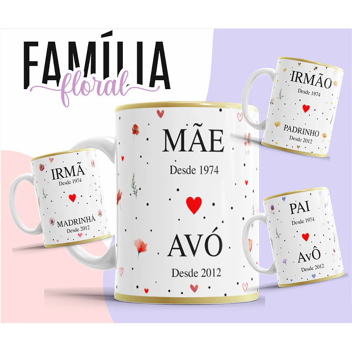 12 Artes para Caneca Floral Família Arquivo Editável  1