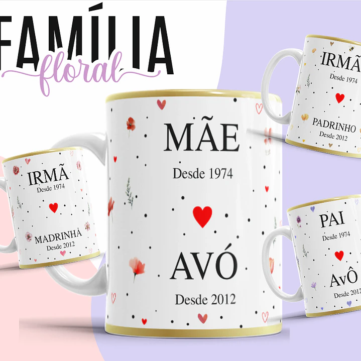 12 Artes para Caneca Floral Família Arquivo Editável  1